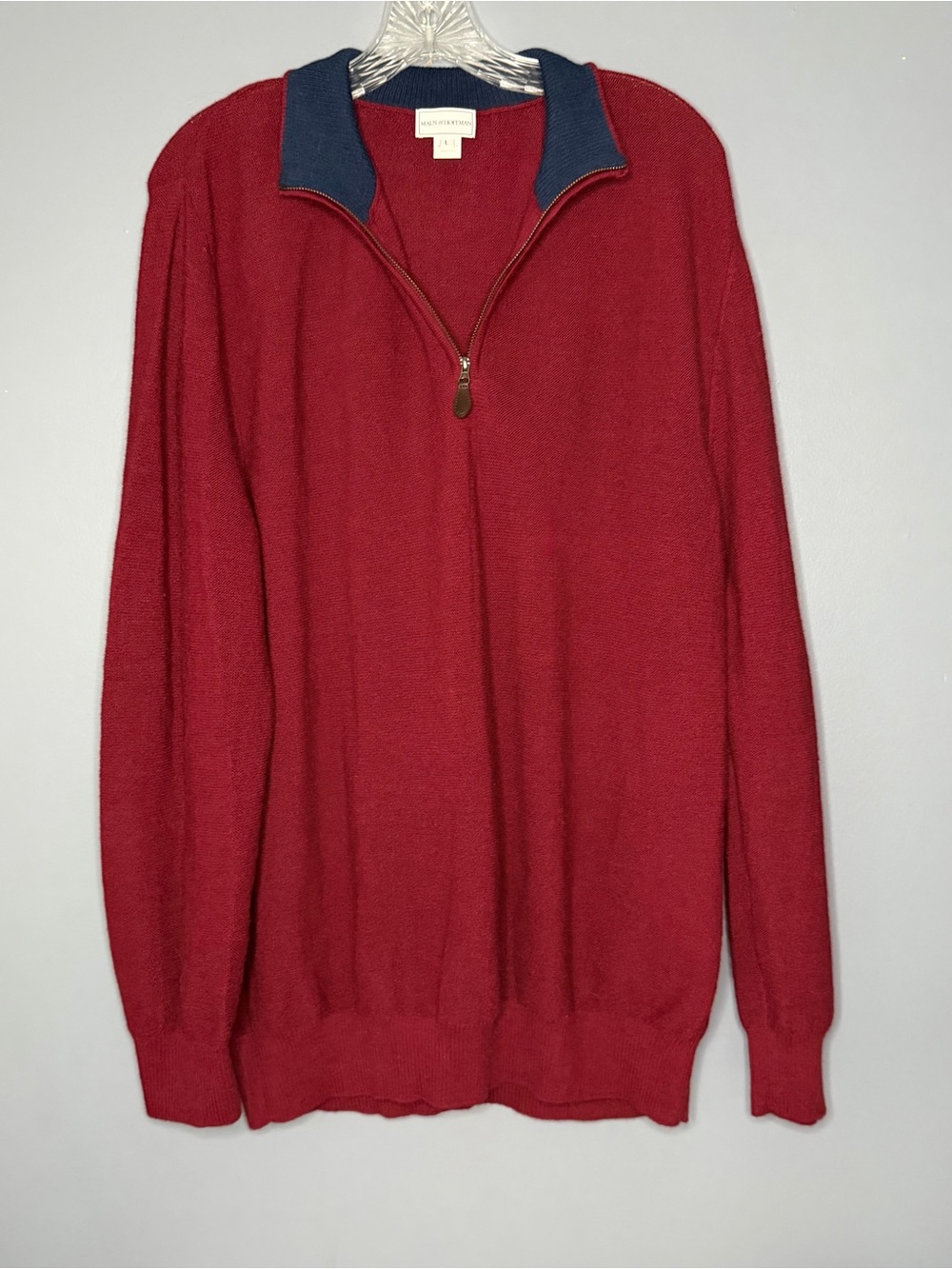 Maus & Hoffman Sweater Mens L Red 100% Baby Alpaca 1/4 Zip Mock Neck Knit Luxury